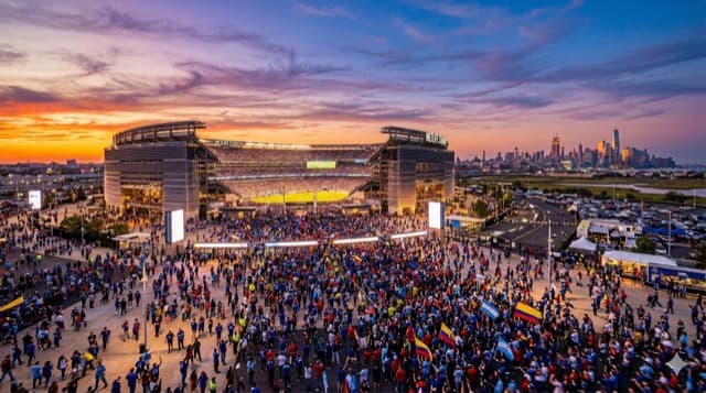 Vista cinematográfica del MetLife Stadium en East Rutherford, NJ para la Copa del Mundo FIFA 2026
