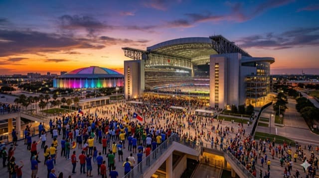 Vista cinematográfica del NRG Stadium en Houston, TX para la Copa del Mundo FIFA 2026